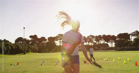 Female soccer team training on soccer field Stock Video | Adobe Stock