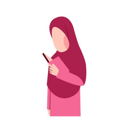 Best Muslim Girl Reading Book Illustration download in PNG & Vector format