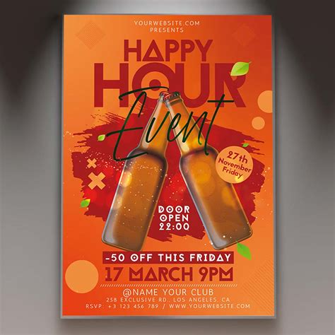 Happy Hour Event Card Printable Template | PSDmarket