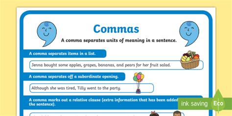 Using Commas Poster - Punctuation - ELA Resources - Twinkl