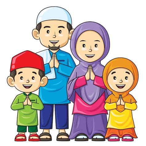 Happy Muslim Family Cartoon