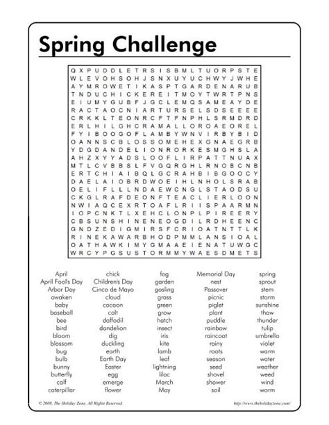 Spring Challenge Word Search Puzzle - The Holiday Zone