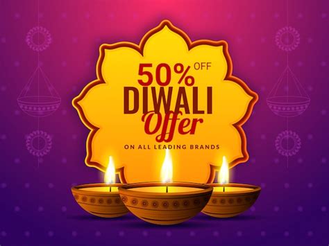 Premium Vector | 50% discount offer for diwali festival celebration.