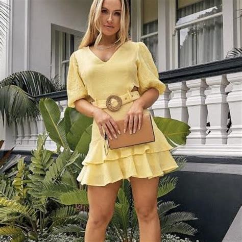 Beautiful lemon yellow dress. Comes with belt... - Depop