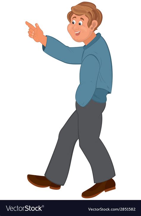 Happy cartoon man walking and pointing Royalty Free Vector