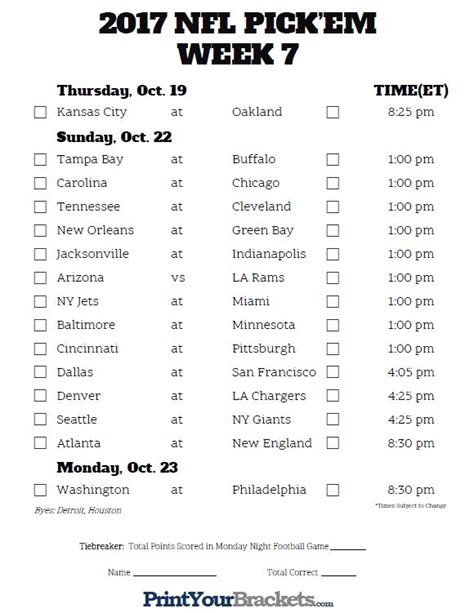 Nfl Schedule Week 7 Printable - Printable Word Searches