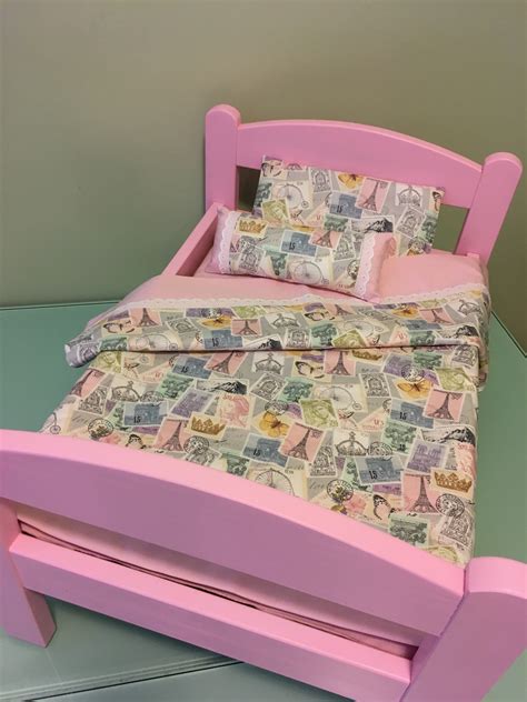 PINK bed & Bedding set for 18" doll "Paris 1" - Knit N Play