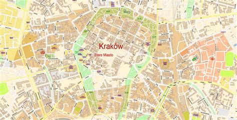 Krakow Poland Map Vector Exact City Plan High Detailed Street Map editable Adobe Illustrator in ...