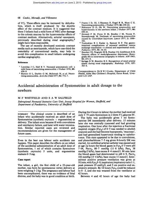 Accidental administration of Syntometrine in adult dosage to the ...