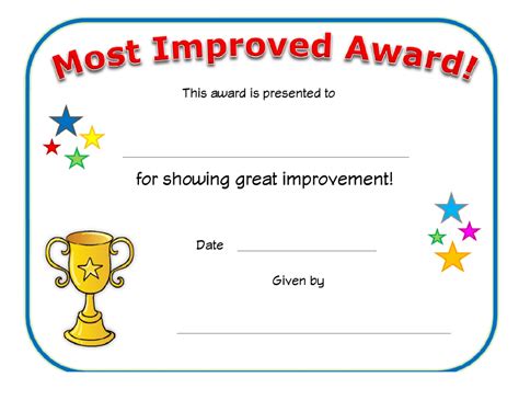 Most Improved Award Certificate Template - Stars Download Printable PDF ...