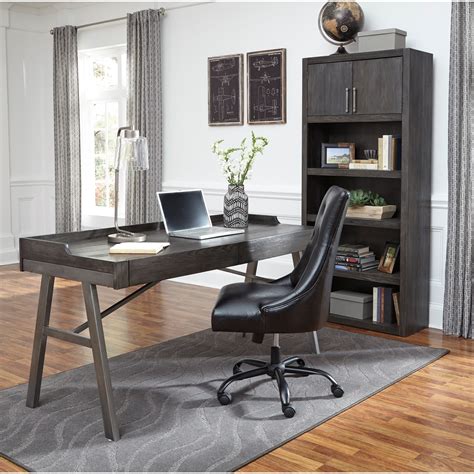 Signature Design by Ashley Raventown Contemporary Metal/Wood Home Office Desk in Grayish Brown ...