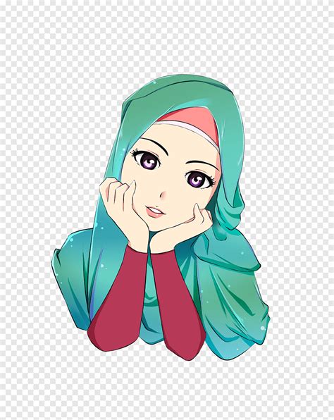 Female anime character, Hijab Cartoon Islam Muslim Drawing, hijab, face, manga png | PNGEgg