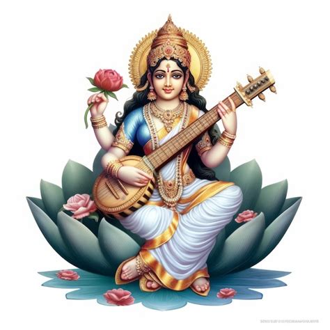 Premium Photo | Saraswati mata with her sitar white background