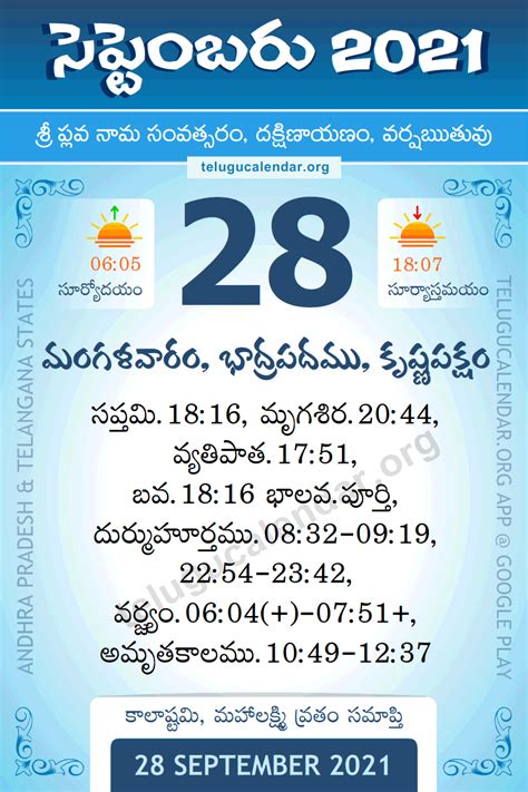 28 September 2021 Panchangam Calendar Daily in Telugu సెప్టెంబర్ 28 ...