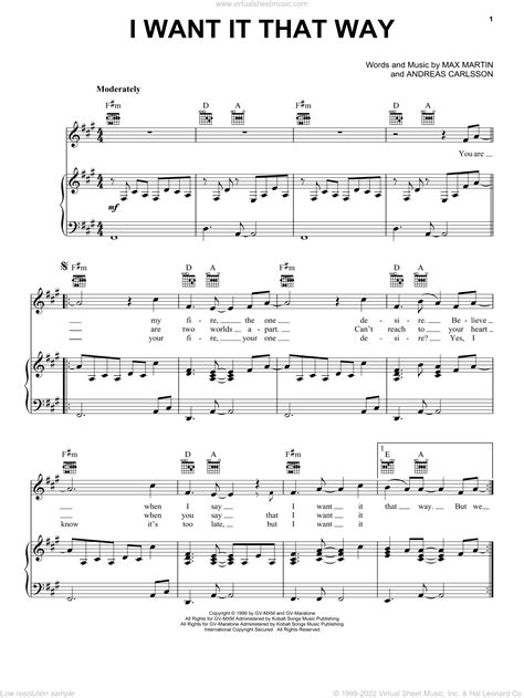 I Want It That Way sheet music for voice, piano or guitar (PDF)