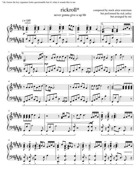 Rickroll Sheet music for Piano | Download free in PDF or MIDI | Musescore.com