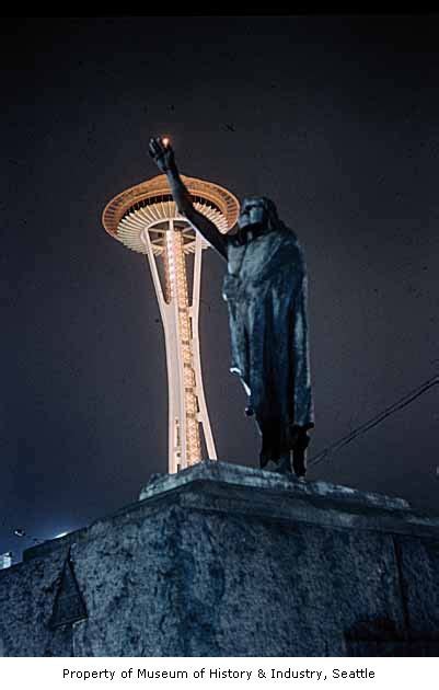 Chief Sealth statue and Space Needle, Seattle World's Fair, 1962 ...