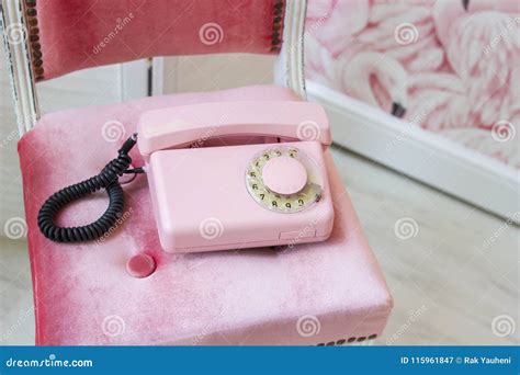 Old Pink Home Phone. Wired Vintage Phone. Retro Stock Image - Image of ...