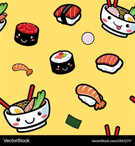 Seamless of cartoon japanese food pattern Vector Image