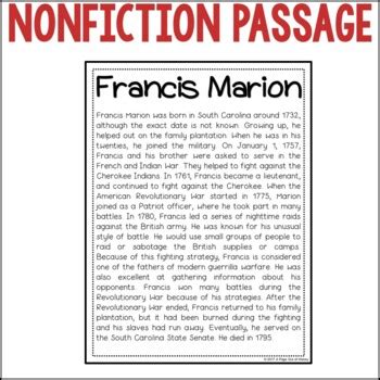 Francis Marion Biography Unit Pack American Revolution by A Page Out of History