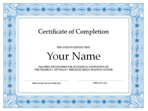 Microsoft Word Certificate Of Completion Template