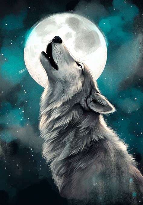 Wolf howling animal poster - TenStickers