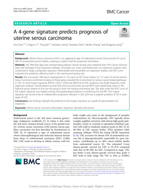 (PDF) A 4-gene signature predicts prognosis of uterine serous carcinoma