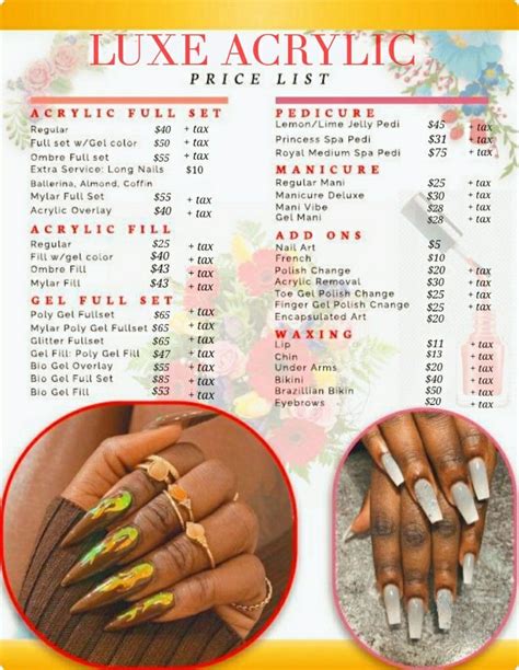 Nail Salon Price List | Acrylic nails price, Nail salon prices, Nail prices