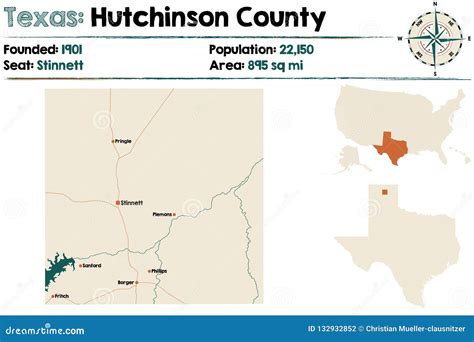 Map of Hutchinson County in Texas Stock Vector - Illustration of ...