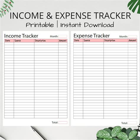 Income & Expense Tracker Printable Money Tracker Monthly Budget Tracker A4,US Letter,a5,half ...