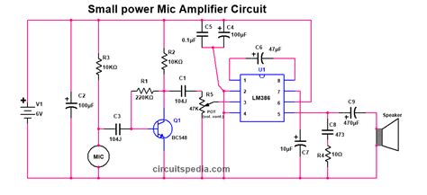 Simple Condenser Microphone Circuit LM386, Mic Audio Amplifier Circuit