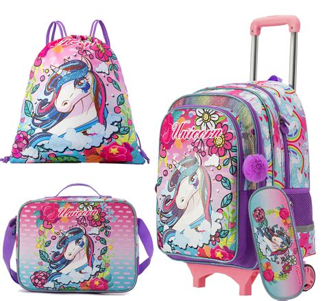 Buy Meetbelify Unicorn Rolling Backpack for Girls 4 in 1 Elementary ...