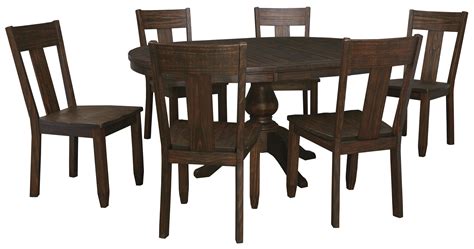 Ashley Signature Design Trudell 7-Piece Oval Dining Table Set with Wood Seat Side Chairs | Dunk ...