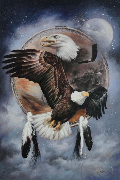 Native American Art of Bald Eagles Oil Painting Animal Modern 36 x 24 Inches