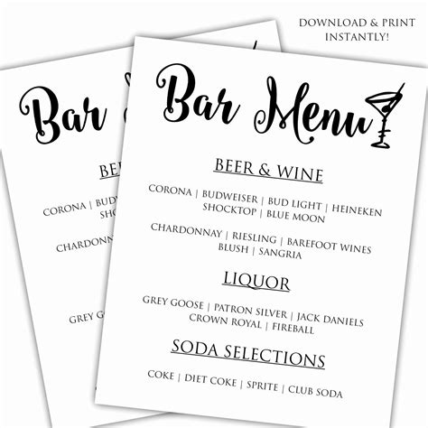 Free Downloadable Bar Menu Templates