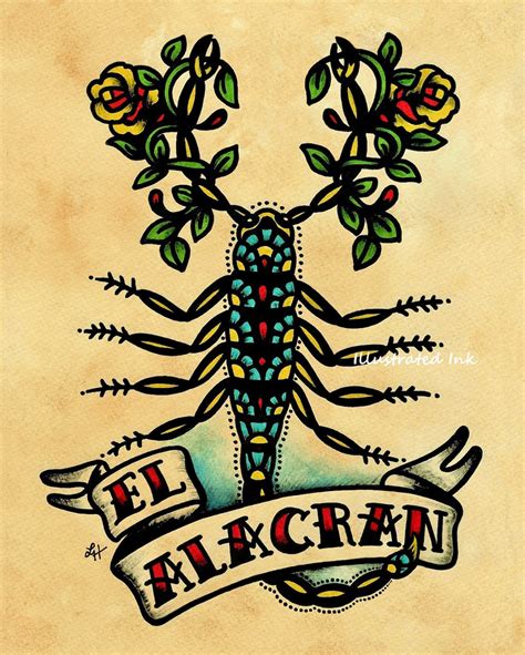 Old School Tattoo Art Scorpion EL ALACRAN Loteria Print 5 X 7, 8 X 10 ...