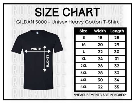 GILDAN 5000 Size Chart Guide T-shirt Size Chart G5000 - Etsy