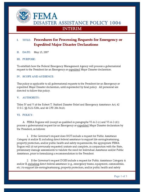 FEMA - DISASTER ASSISTANCE POLICY 1004 | Federal Emergency Management ...