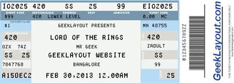 Printable Fake Concert Ticket Template - Printable Templates