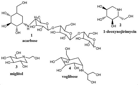 Chemical Structures of the α-glucosidase inhibitors; acarbose (1 ...