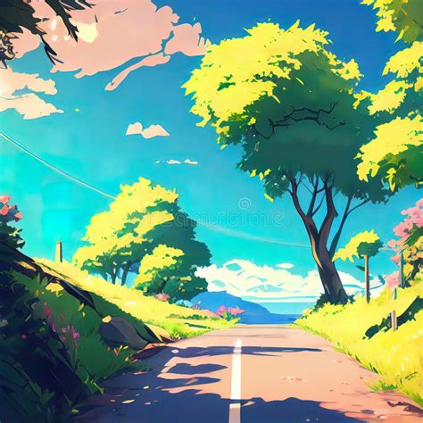 Bright Sunny Day Anime Wallpaper Stock Illustration - Illustration of ...