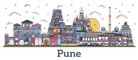 Premium Vector | Outline pune india city skyline with colored buildings ...