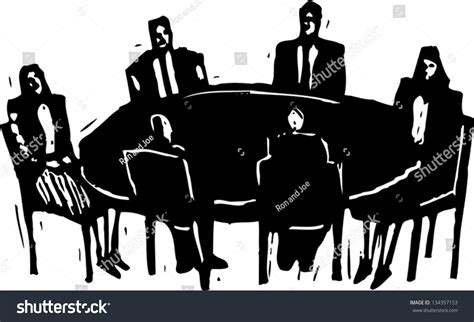 Black White Vector Illustration Business Meeting Stock Vector (Royalty ...