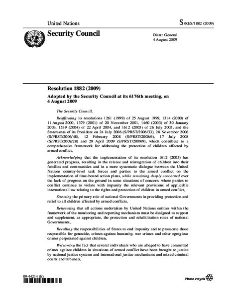 United Nations Security Council Resolution 1882 (2009) | Save the ...