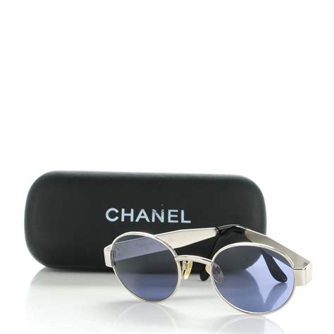 CHANEL Round Sunglasses Silver 143979