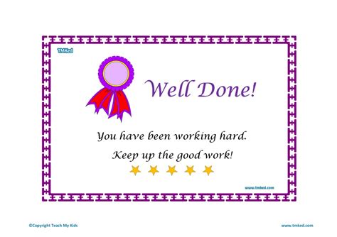 Well Done, Working Hard Certificate - TMK Education