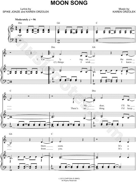 "Moon Song" from 'Her' Sheet Music in C Major (transposable) - Download ...