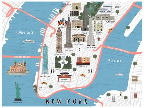 New York Map Illustrated Art Print Map Illustration City New - Etsy