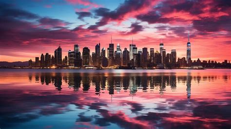 Premium AI Image | Manhattan Skyline at Sunset