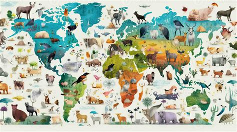 World map with cartoon animals background. Generative AI. 25536581 ...